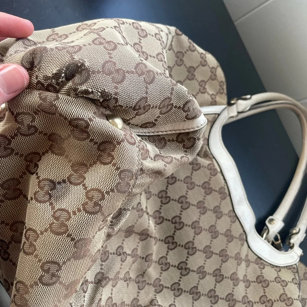 GUCCI CANVAS HOBO WITH SILVER HARDWARE